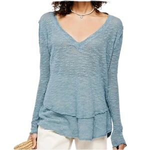 We the Free Ocean Air Hacci Long Sleeve 100% Cotton Top Small Airy Layering